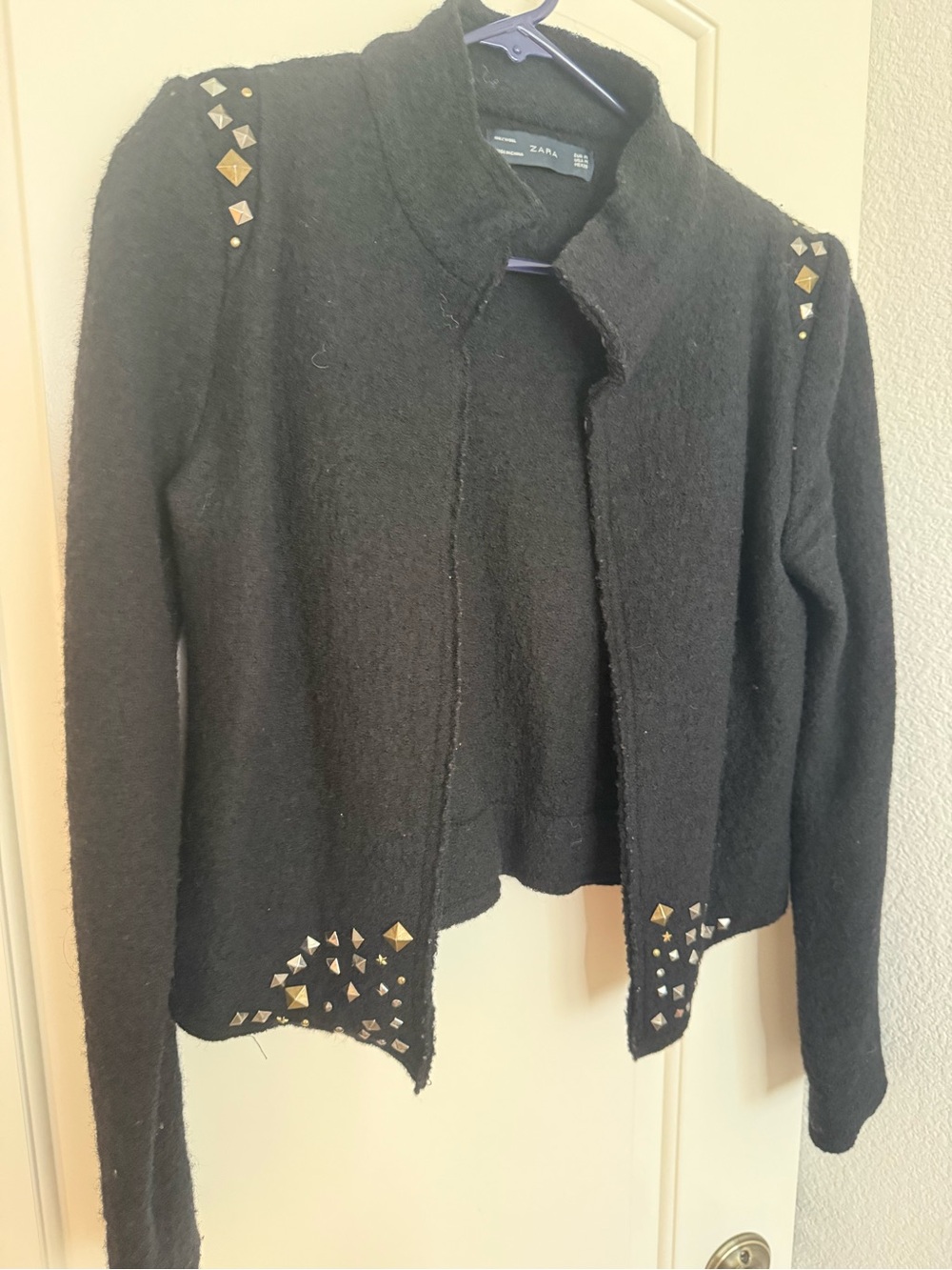 Zara Black Stud-Embellished Cropped Blazer Jacket